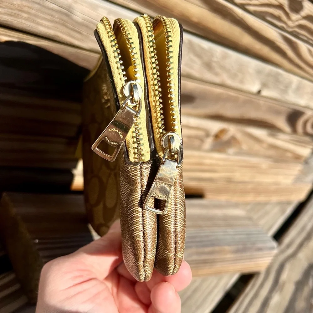 - Coach Double Sided Yellow Leather Wristlet! EUC!!